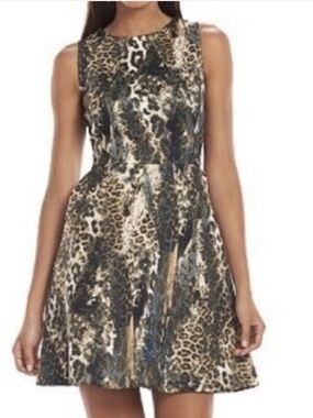 Jennifer Lopez Jlo Sleeveless Leopard Print A-Line Dress - Brown 8